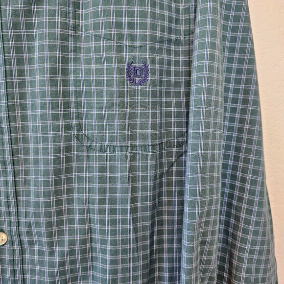 CHAPS Easy Care Men's XXL Shirt Green With Blue Stripes Button Down Long Sleeves - Picture 4 of 5